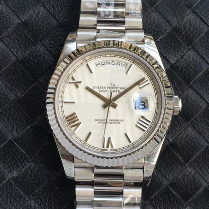 Classic Steel Day-Date Watch, Diamond/ Roman Index President Bracelet Wristwatch, Men's Luxury Waterproof Dress Watch
