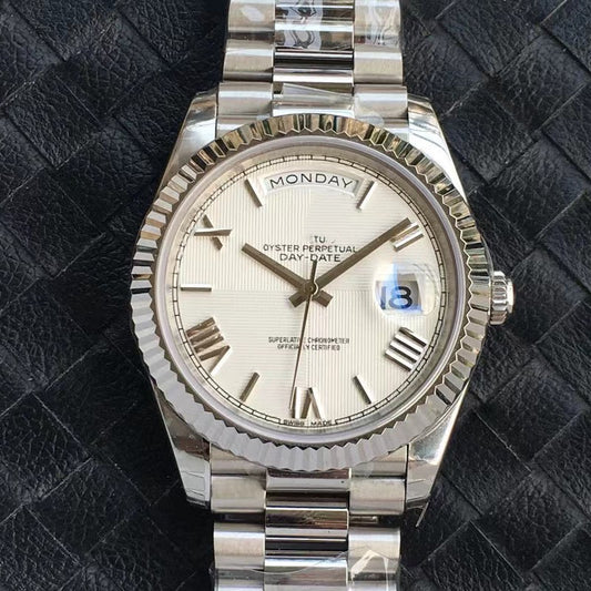 【#A99】Classic Steel Day-Date Watch, Diamond/ Roman Index President Bracelet Wristwatch, Men's Luxury Waterproof Dress Watch