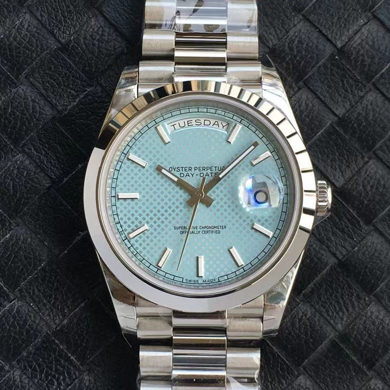 Classic Steel Day-Date Watch, Diamond/ Roman Index President Bracelet Wristwatch, Men's Luxury Waterproof Dress Watch