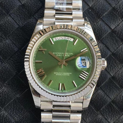 Classic Steel Day-Date Watch, Diamond/ Roman Index President Bracelet Wristwatch, Men's Luxury Waterproof Dress Watch