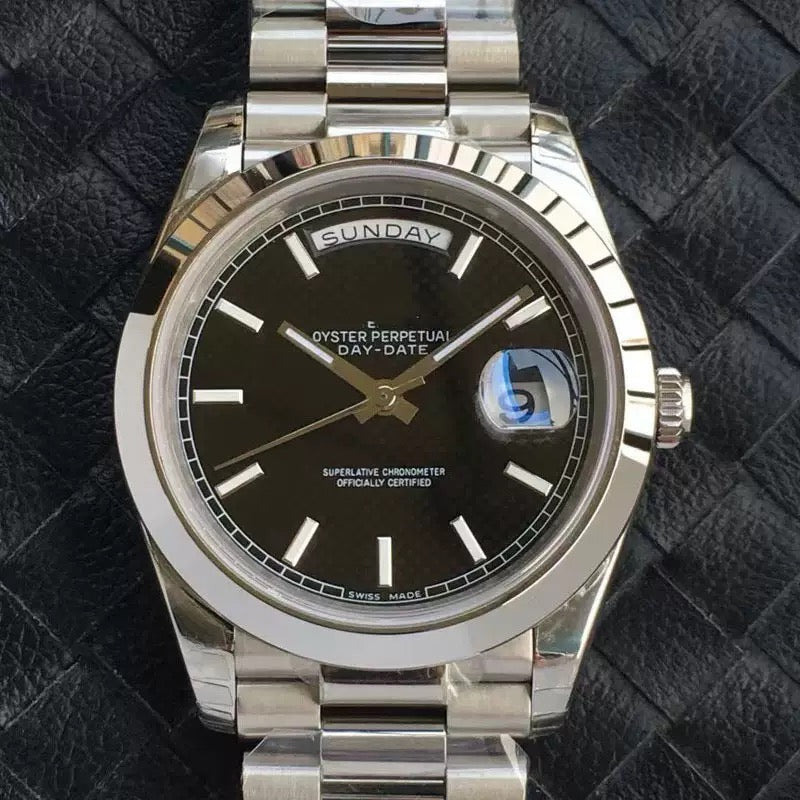 Classic Steel Day-Date Watch, Diamond/ Roman Index President Bracelet Wristwatch, Men's Luxury Waterproof Dress Watch