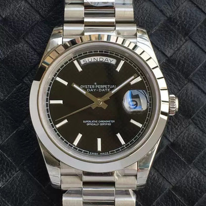Classic Steel Day-Date Watch, Diamond/ Roman Index President Bracelet Wristwatch, Men's Luxury Waterproof Dress Watch