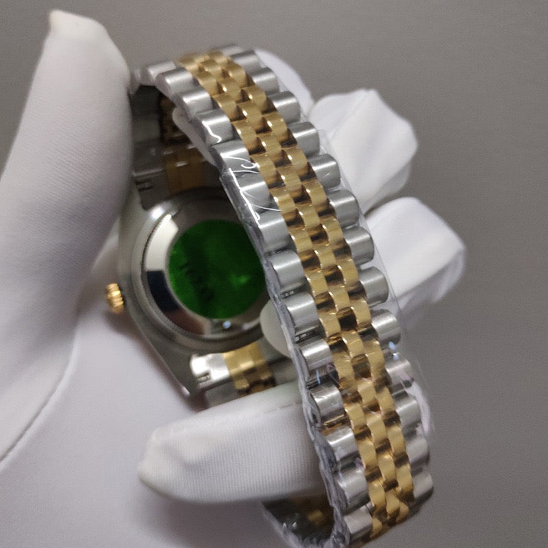 Classic Two-Tone Datejust Style Watch, Diamond-Index Steel-Gold Band Wristwatch, Men's Luxury Waterproof Dress Watch