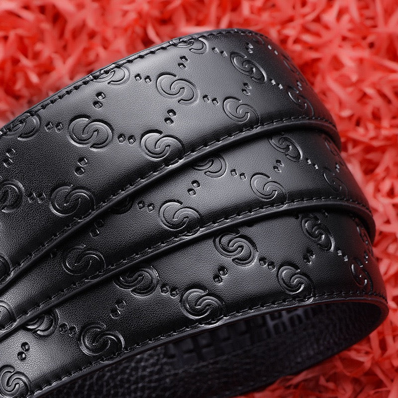 Men's Embossed Automatic Buckle Belt, Casual Versatile Letter-Buckle Strap, Durable Dress & Jean Belt