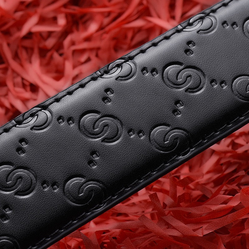 Men's Embossed Automatic Buckle Belt, Casual Versatile Letter-Buckle Strap, Durable Dress & Jean Belt
