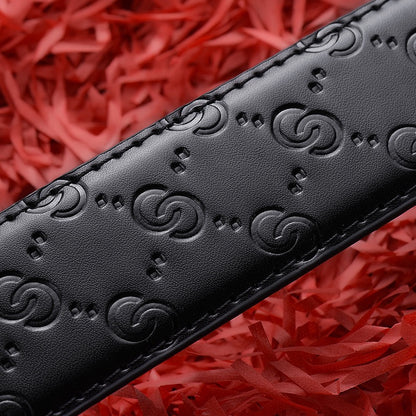 Men's Embossed Automatic Buckle Belt, Casual Versatile Letter-Buckle Strap, Durable Dress & Jean Belt