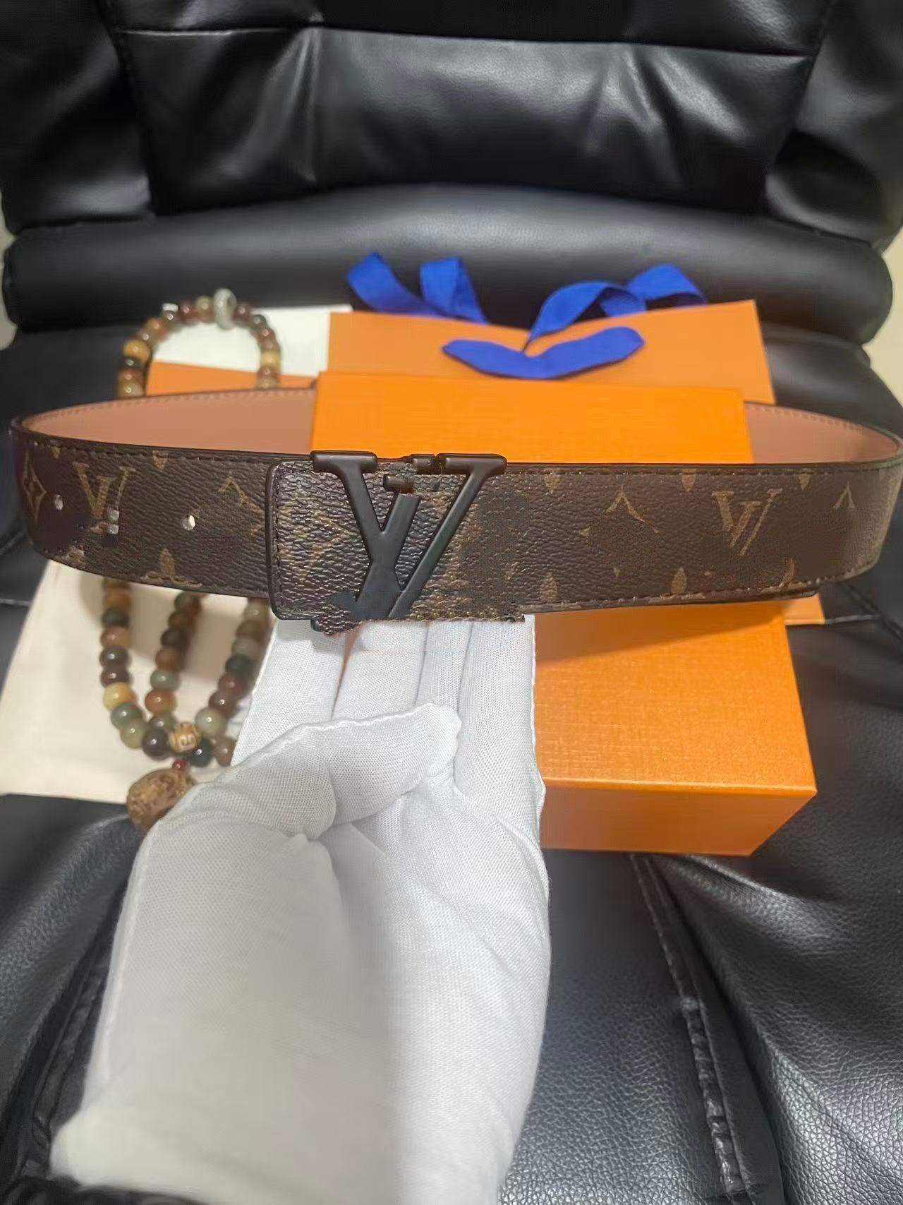Men's Monogram/Check Pattern Pin-Buckle Belt, Casual Versatile Letter-Buckle Cowhide Strap, Durable Dress & Jean Belt