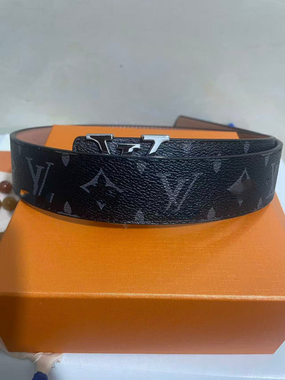 Men's Monogram/Check Pattern Pin-Buckle Belt, Casual Versatile Letter-Buckle Cowhide Strap, Durable Dress & Jean Belt
