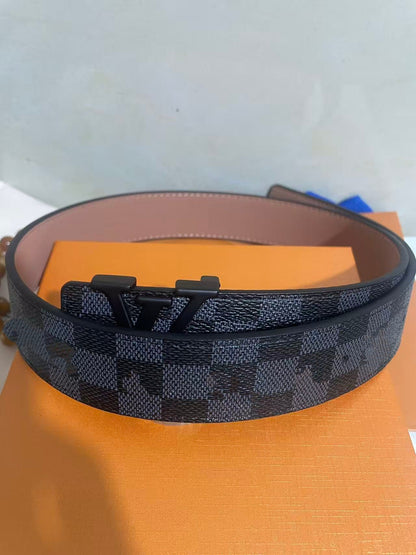 Men's Monogram/Check Pattern Pin-Buckle Belt, Casual Versatile Letter-Buckle Cowhide Strap, Durable Dress & Jean Belt