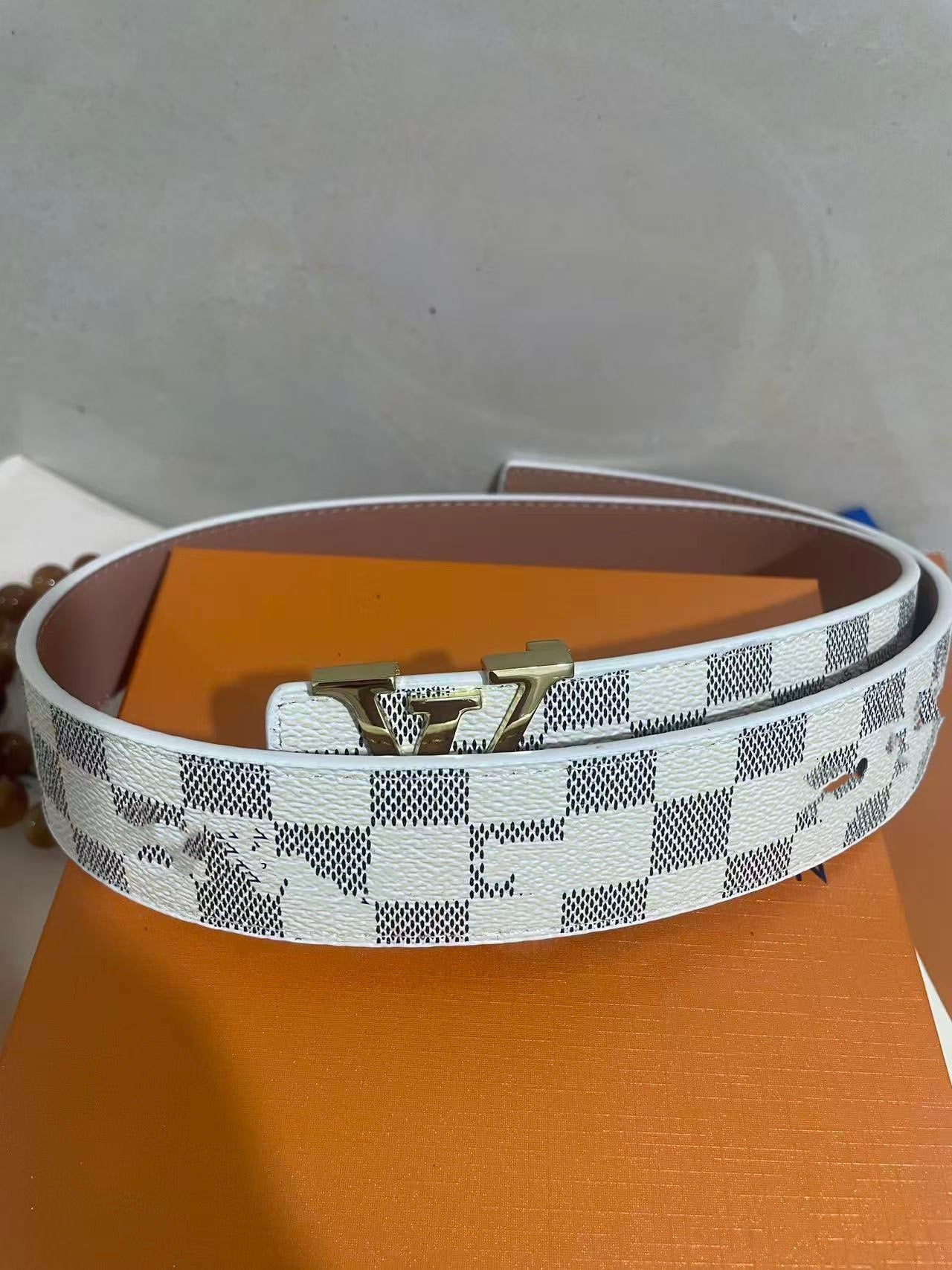 Men's Monogram/Check Pattern Pin-Buckle Belt, Casual Versatile Letter-Buckle Cowhide Strap, Durable Dress & Jean Belt