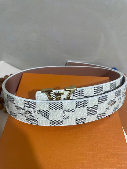 Men's Monogram/Check Pattern Pin-Buckle Belt, Casual Versatile Letter-Buckle Cowhide Strap, Durable Dress & Jean Belt