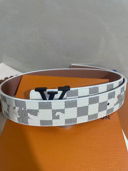 Men's Monogram/Check Pattern Pin-Buckle Belt, Casual Versatile Letter-Buckle Cowhide Strap, Durable Dress & Jean Belt