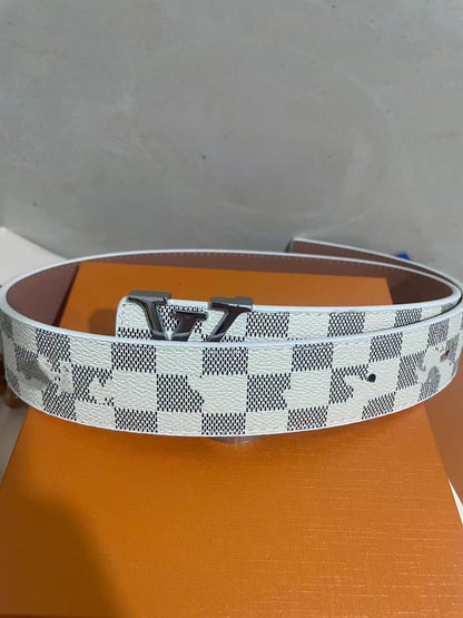 Men's Monogram/Check Pattern Pin-Buckle Belt, Casual Versatile Letter-Buckle Cowhide Strap, Durable Dress & Jean Belt