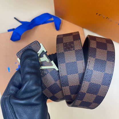 Men's Monogram/Check Pattern Pin-Buckle Belt, Casual Versatile Letter-Buckle Cowhide Strap, Durable Dress & Jean Belt