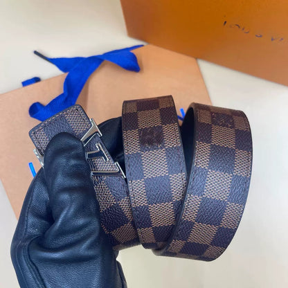 Men's Monogram/Check Pattern Pin-Buckle Belt, Casual Versatile Letter-Buckle Cowhide Strap, Durable Dress & Jean Belt