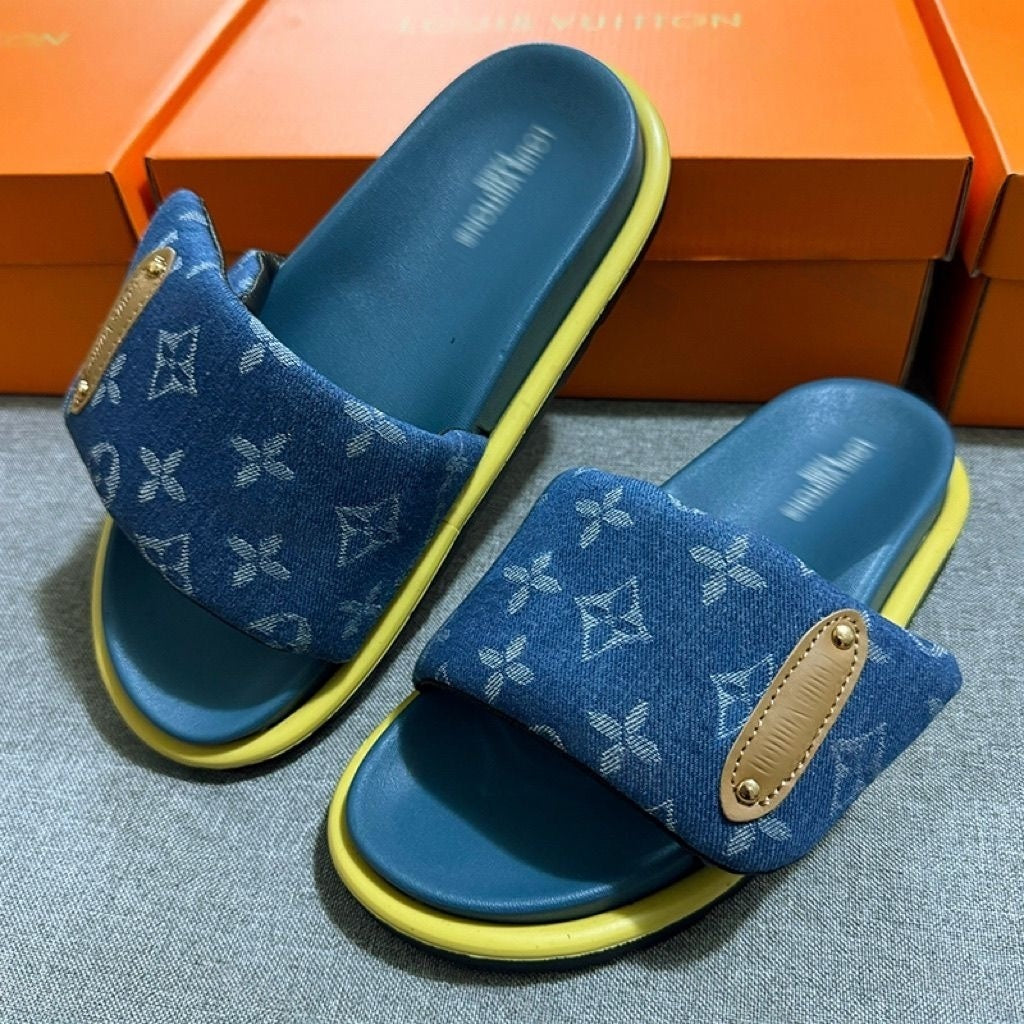 Monogram Print Adjustable Slide Sandals