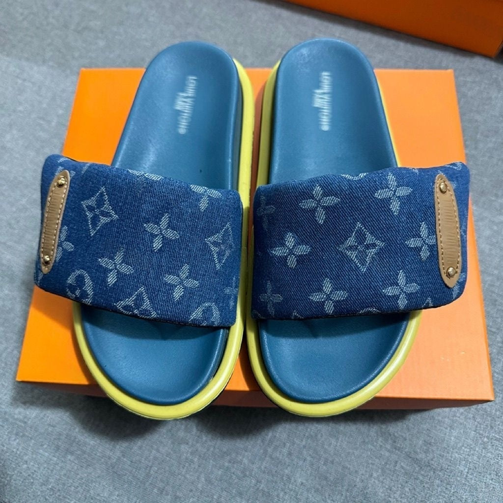 Monogram Print Adjustable Slide Sandals
