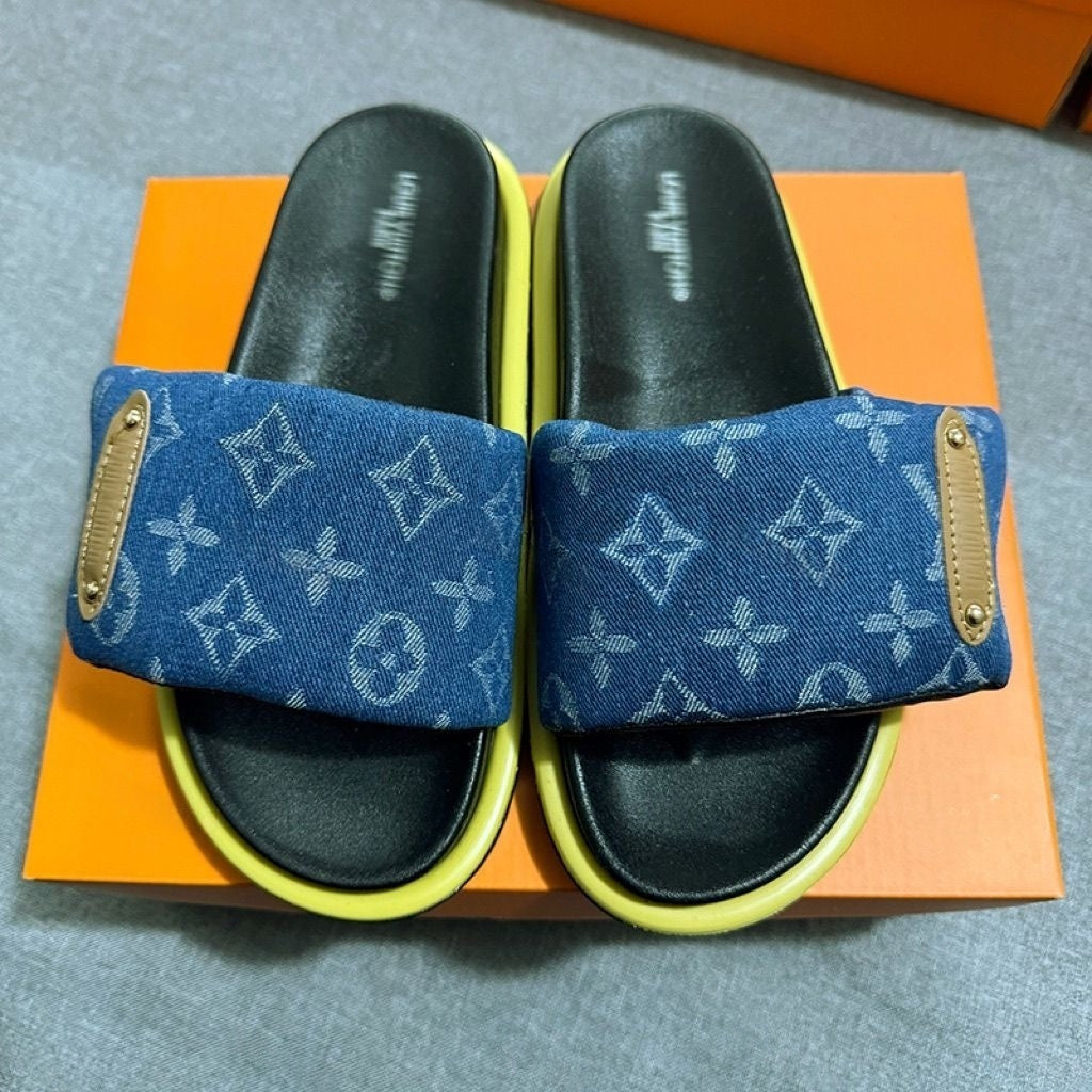 Monogram Print Adjustable Slide Sandals