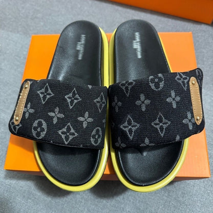 Monogram Print Adjustable Slide Sandals