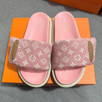 Monogram Print Adjustable Slide Sandals