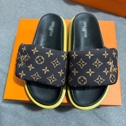 Monogram Print Adjustable Slide Sandals
