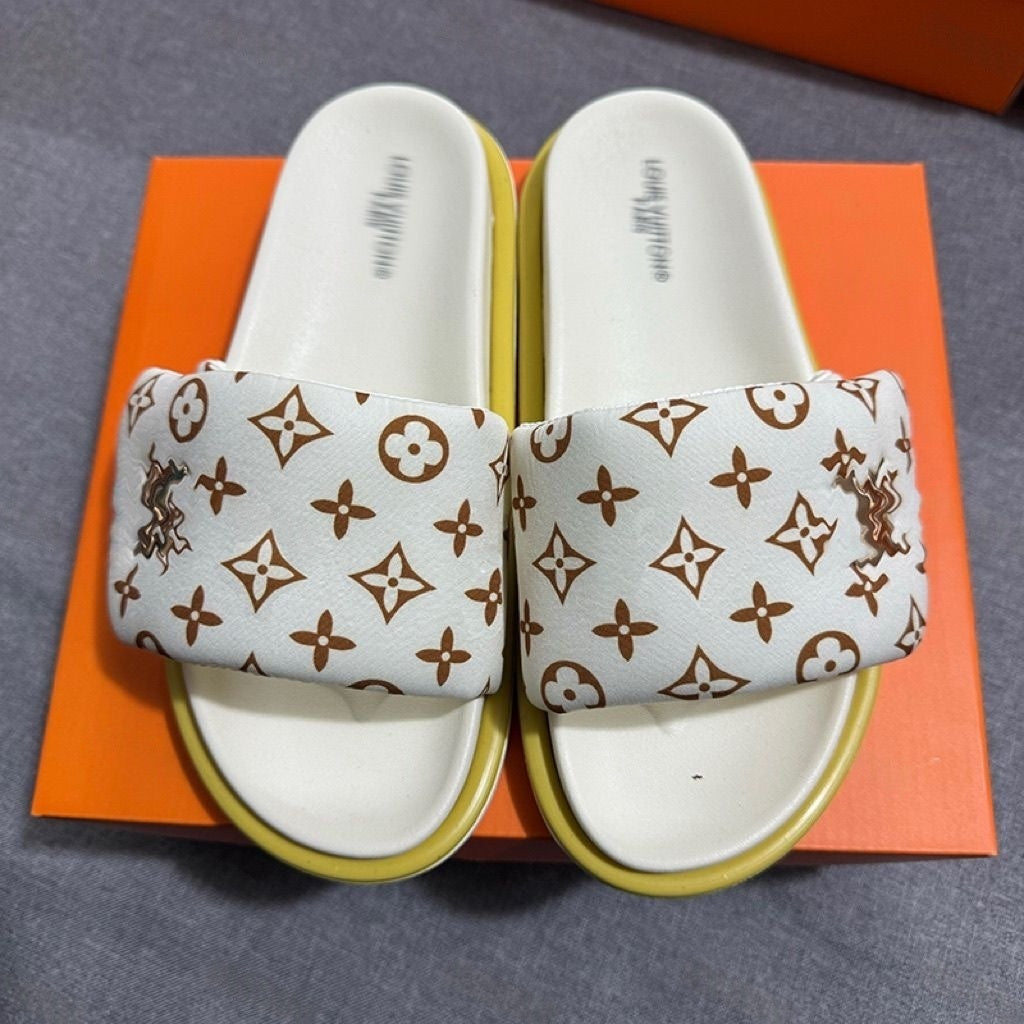 Monogram Print Adjustable Slide Sandals