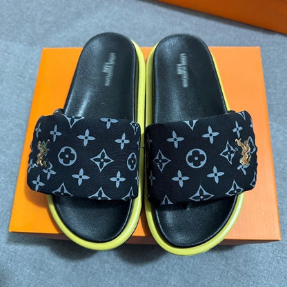 Monogram Print Adjustable Slide Sandals