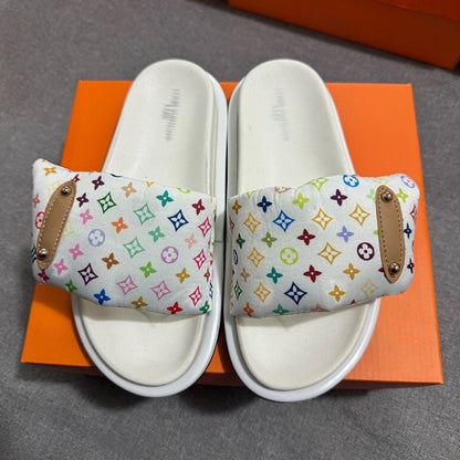 Monogram Print Adjustable Slide Sandals