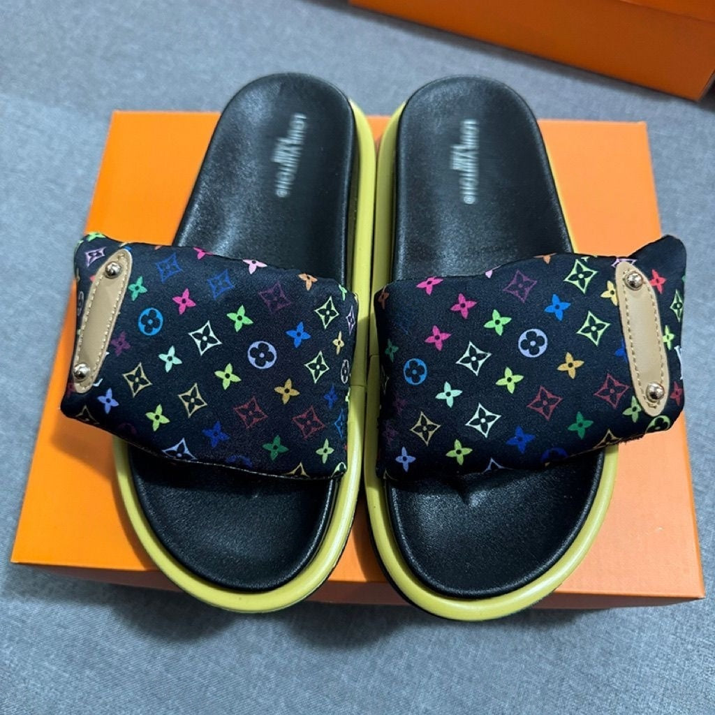 Monogram Print Adjustable Slide Sandals