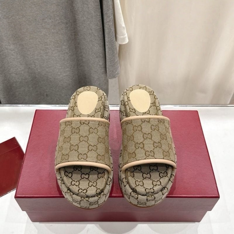 Monogram Canvas Platform Slide Sandals
