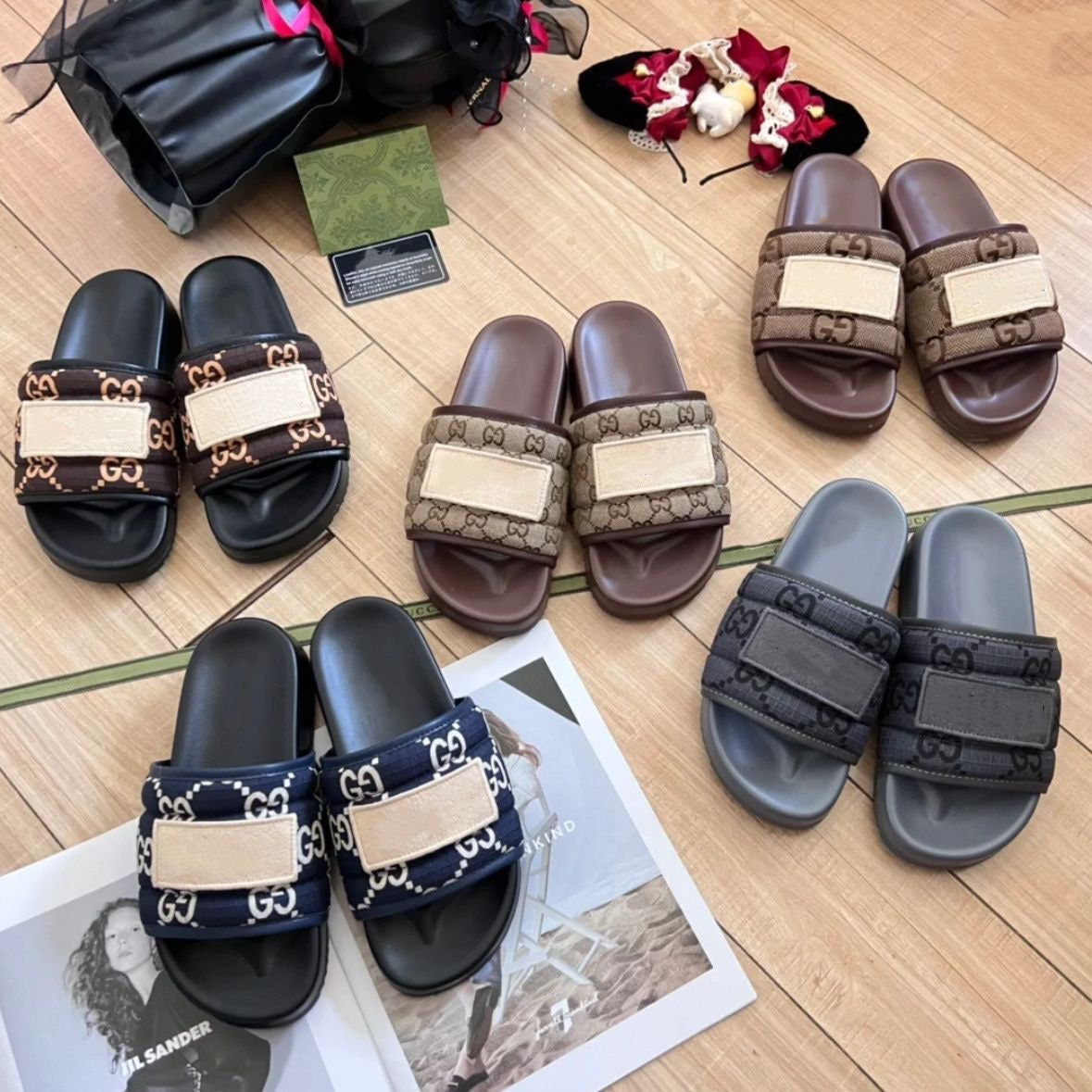 Monogram Quilted Slide Sandals