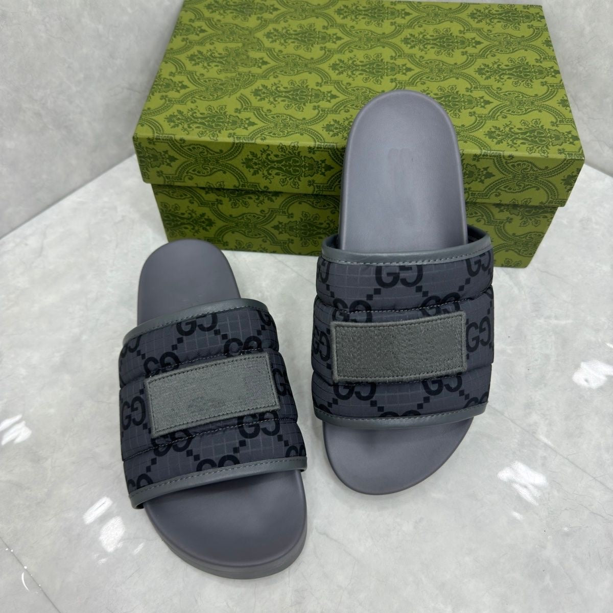 Monogram Quilted Slide Sandals