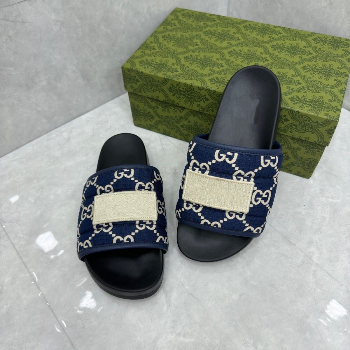 Monogram Quilted Slide Sandals