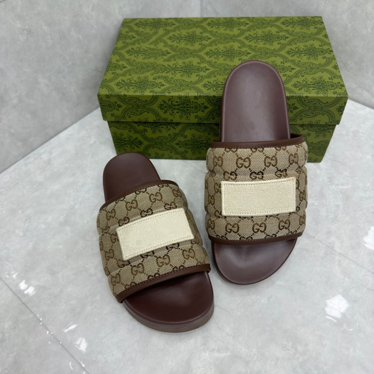 Monogram Quilted Slide Sandals