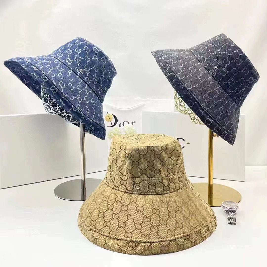 Vintage Monogram Jacquard Bucket Hat with Wide Brim