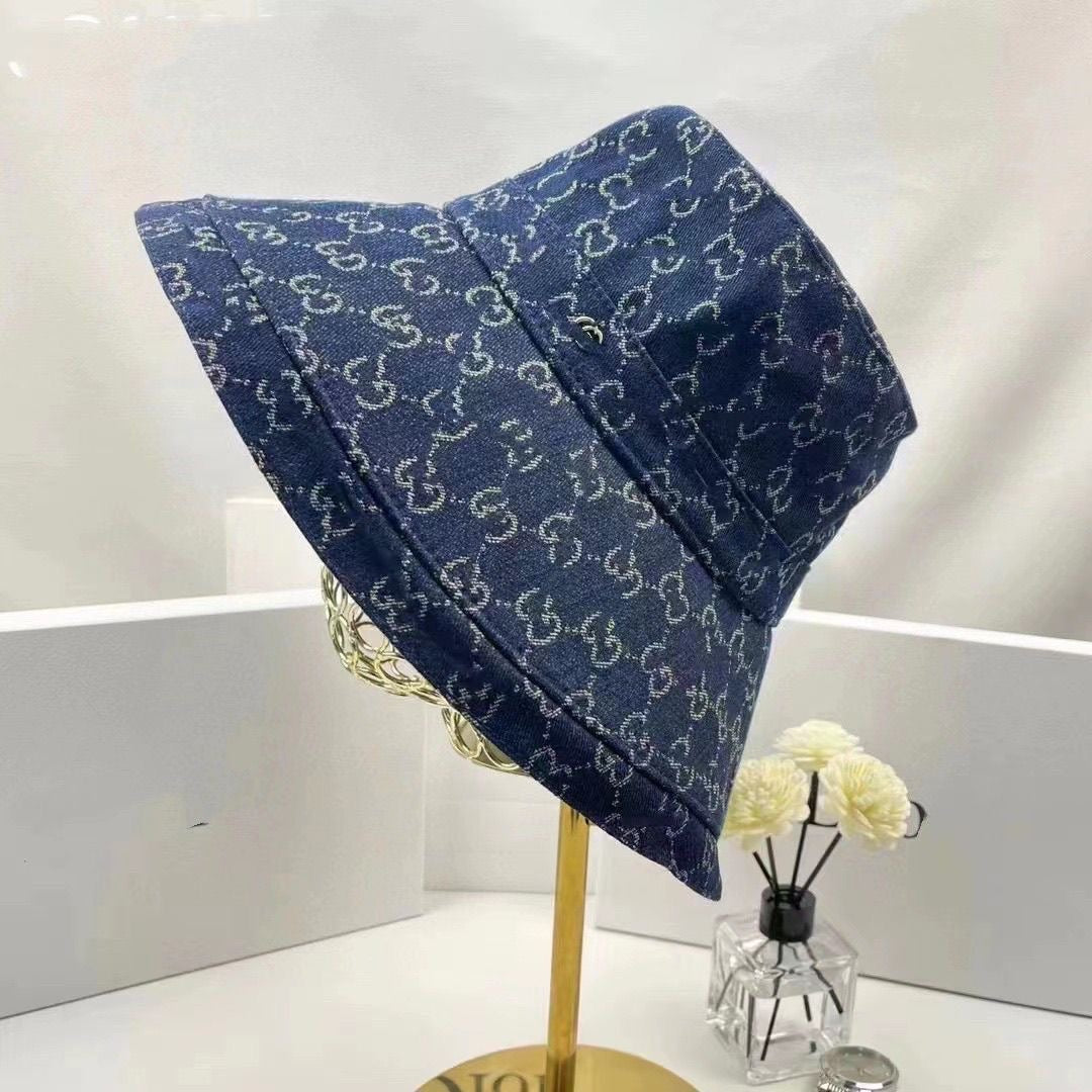 Vintage Monogram Jacquard Bucket Hat with Wide Brim