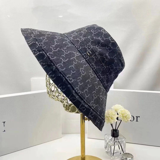 【#A130】Vintage Monogram Jacquard Bucket Hat with Wide Brim