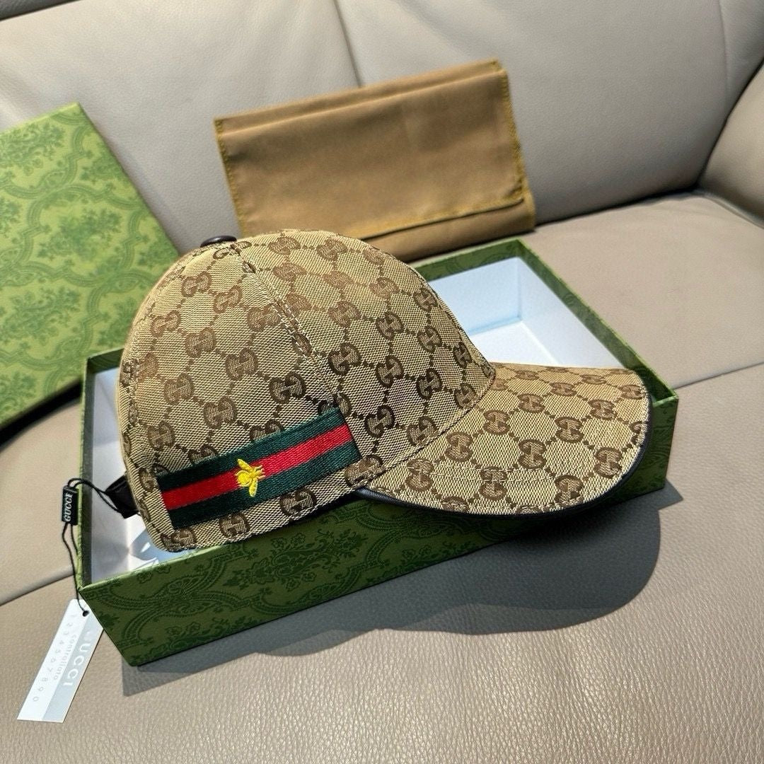Monogram Jacquard Baseball Cap with Striped Band and Bee Detail