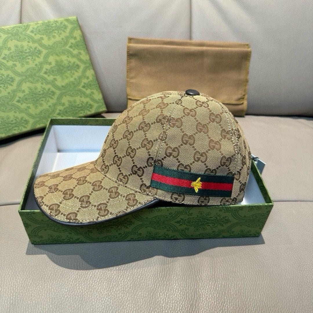 Monogram Jacquard Baseball Cap with Striped Band and Bee Detail