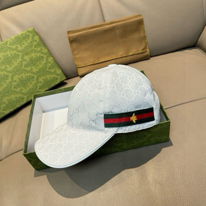 Monogram Jacquard Baseball Cap with Striped Band and Bee Detail
