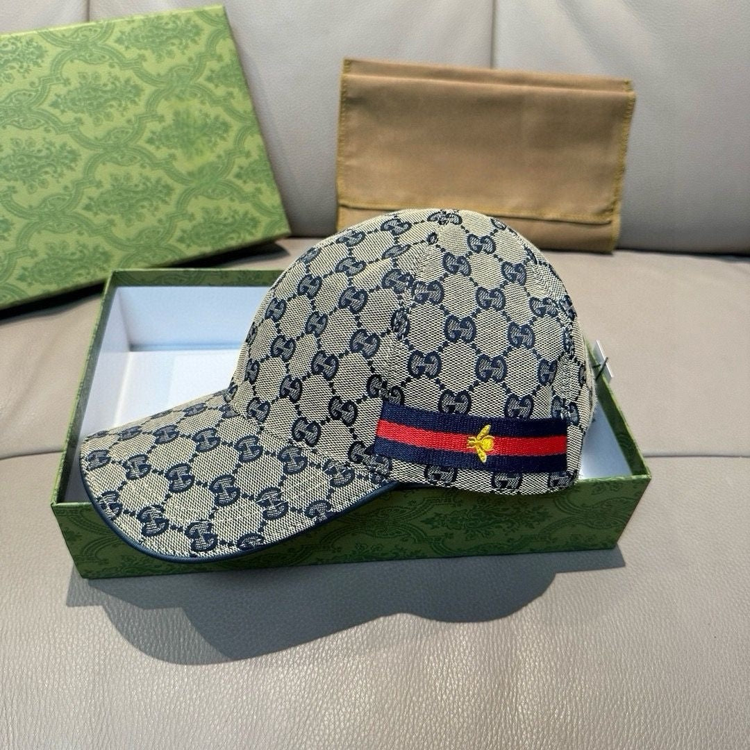 Monogram Jacquard Baseball Cap with Striped Band and Bee Detail