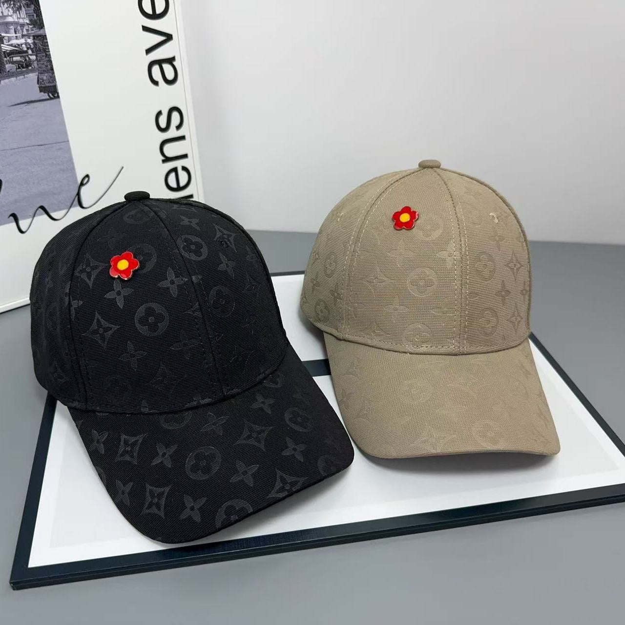 Monogram Jacquard Baseball Cap with Flower Pin Detail