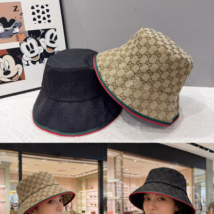 Monogram Jacquard Bucket Hat with Striped Trim