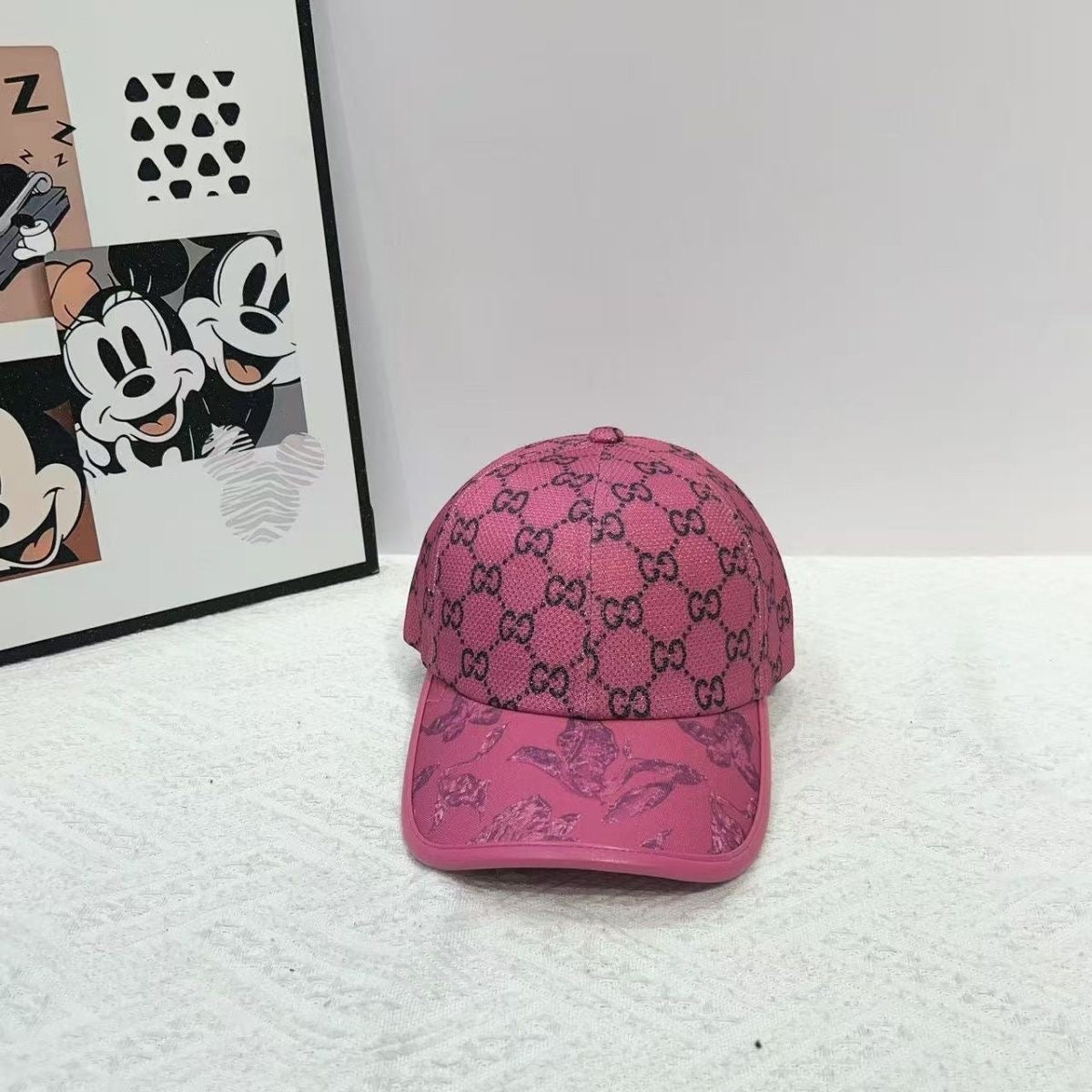 Monogram Jacquard Baseball Cap with Botanical Print Brim