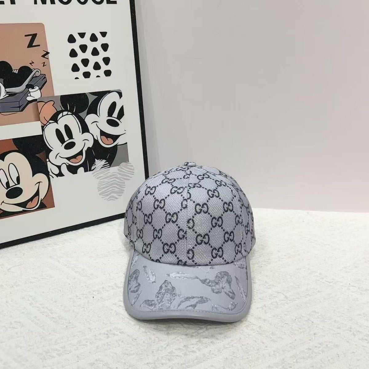 Monogram Jacquard Baseball Cap with Botanical Print Brim