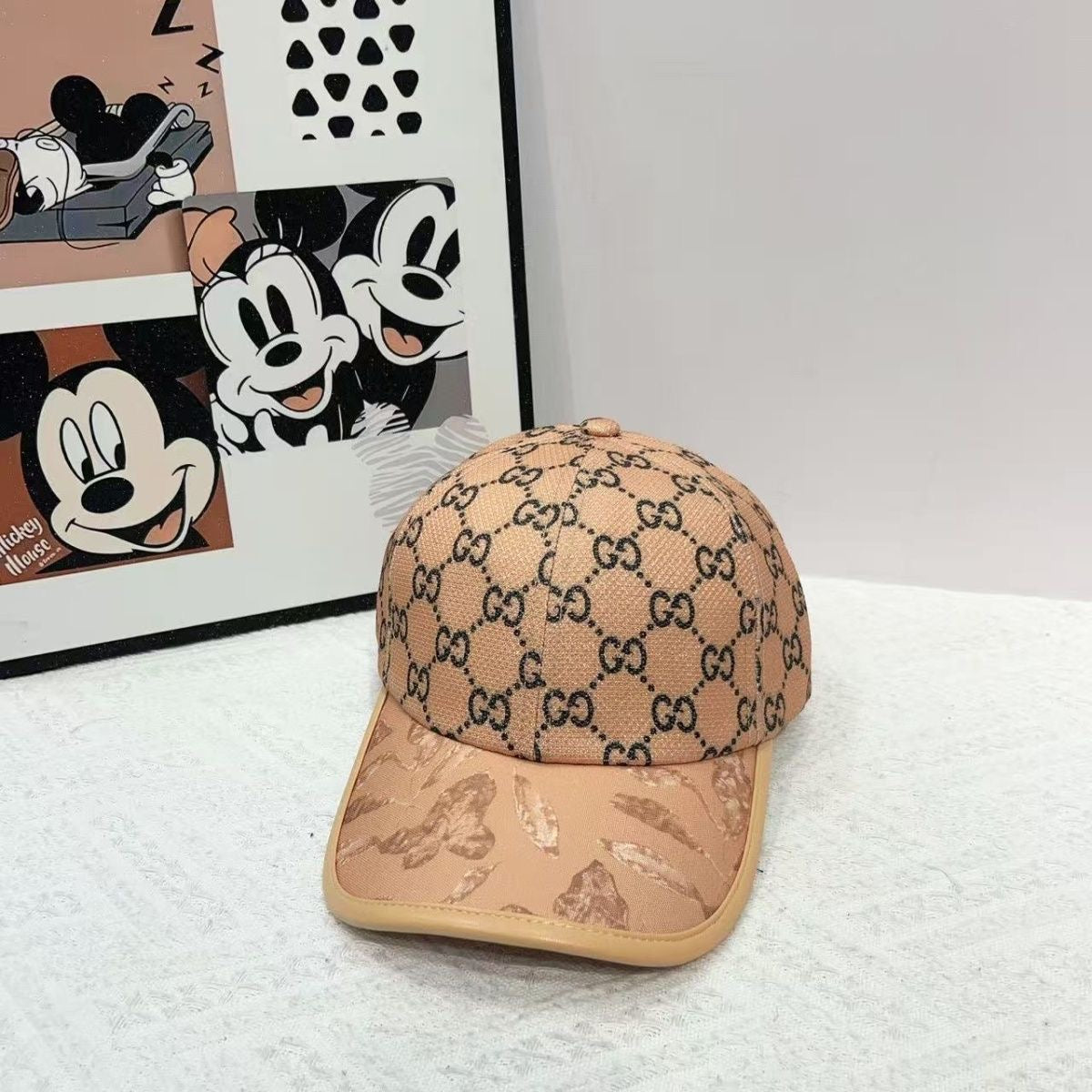 Monogram Jacquard Baseball Cap with Botanical Print Brim