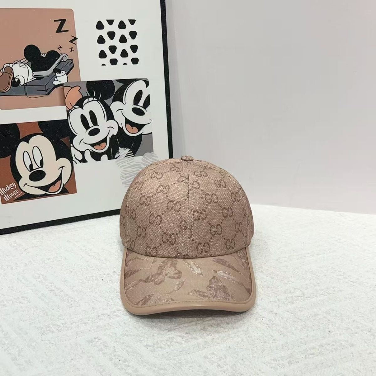 Monogram Jacquard Baseball Cap with Botanical Print Brim