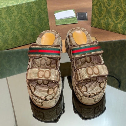 Monogram Jacquard Platform Slide Sandals with Striped Detail