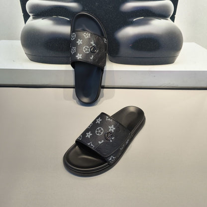 Monogram Adjustable Strap Slide Sandals