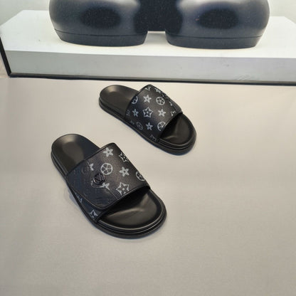 Monogram Adjustable Strap Slide Sandals